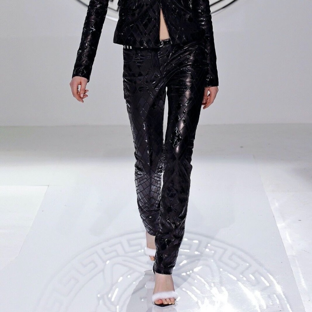 NEW Versace Black Patchwork Leather Pant with Pockets- Size US 8- RUNWAY!!